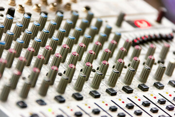analog knobs audio mixer, panel equalizer amplifier