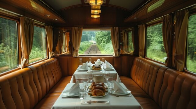 The aroma of freshly cooked delicacies wafting through the dining car.