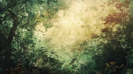 Obraz premium A dreamy, abstract forest scene with a textured background and soft light filtering through the trees.