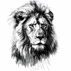 A black and white drawing of a lion