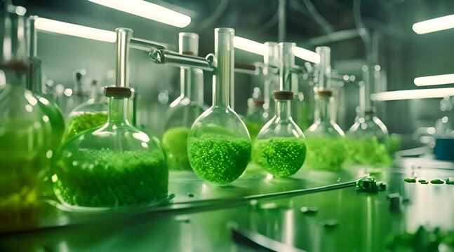 Algae biofuel industry lab researching chemical