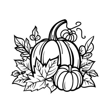 recommend clip art: Black and white pumpkin design with foliage backdrop