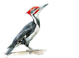 Obraz premium Watercolor painting of a ivory-billed woodpecker isolated on white background. Bird. Wildlife Animals.