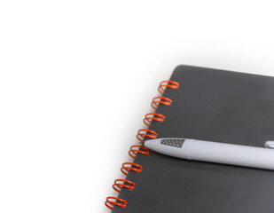wire notebook and pen on white background mockup