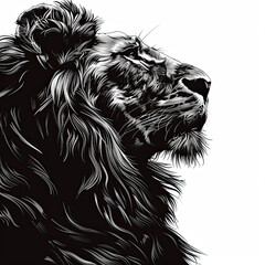 A black and white drawing of a lion