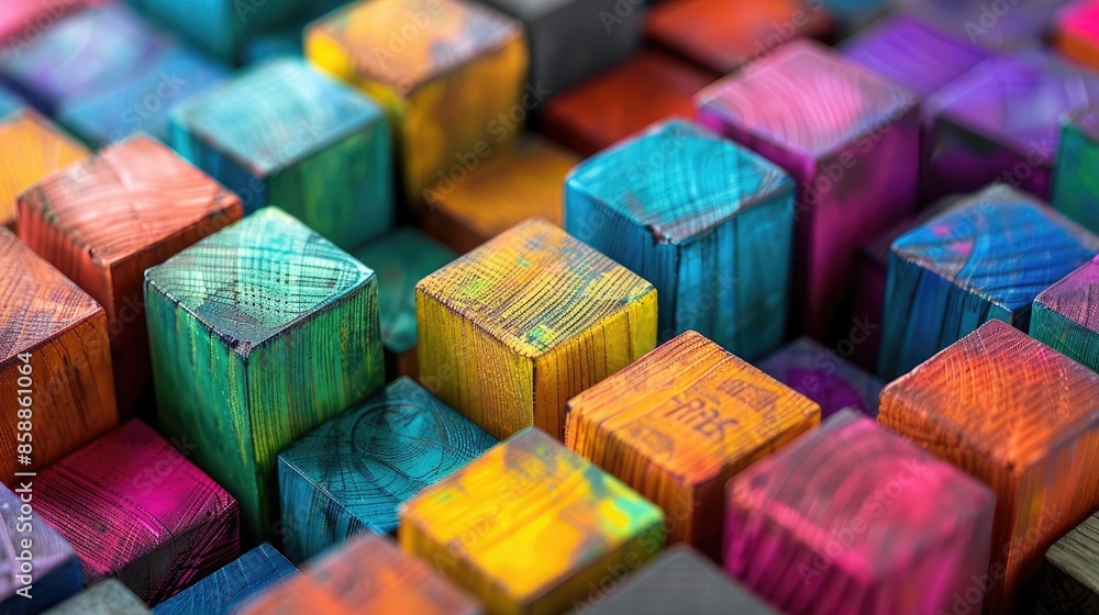 Poster essential elements for obtaining a college degree knowledge and skills represented by colorful cubes
