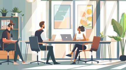 A diverse team of professionals working together in a modern office setting