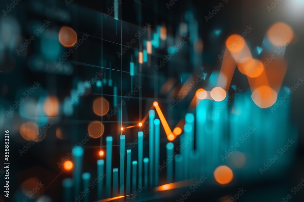 Poster abstract digital background with glowing data charts and graphs. financial growth and technology con