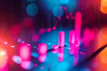 Abstract financial chart with neon lights, symbolizing growth and progress in the market.