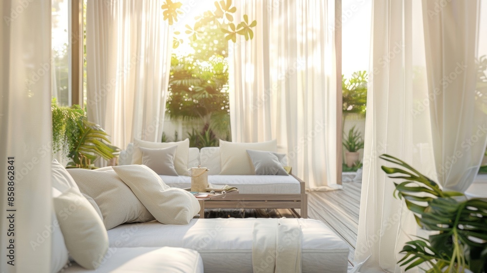 Poster a gentle cool breeze causes the lightweight fabrics to gently sway creating a serene and calming atm