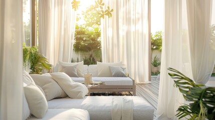 A gentle cool breeze causes the lightweight fabrics to gently sway creating a serene and calming atmosphere.