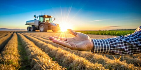 Farmer's Hand Reaching for the Sunset