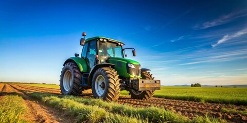 Fototapeta premium Green Tractor on a Rural Field at Sunset