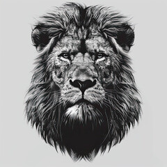 A black and white drawing of a lion