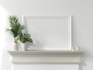 Fototapeta premium Mockup Frame on shelf, canvas white and empty, generated ai