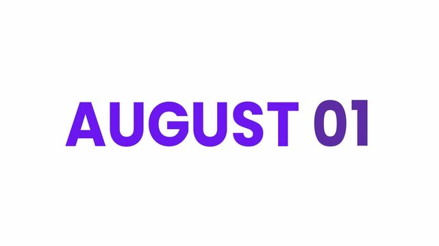 1st August calendar icon animation. Alpha matte with transparent background 4K resolution.