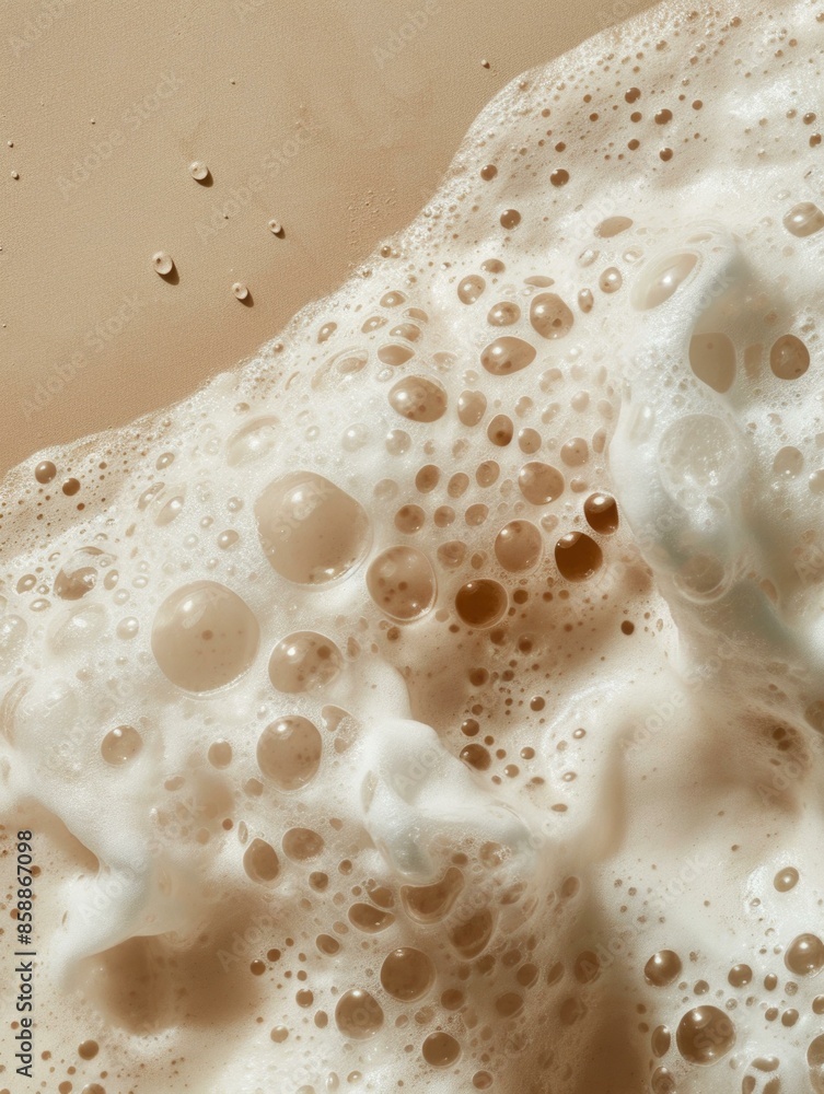 Poster a close up of a white foam with bubbles. generative ai.