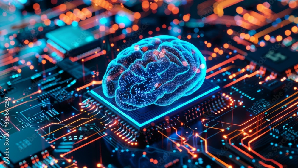 Poster a computer chip with a brain on top of it. ai.