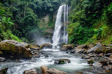 the beautiful waterfall and rocky clean river by generative ai