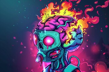 Fototapeta premium Cybernetic brain with glowing elements, futuristic, hightech, digital rendering