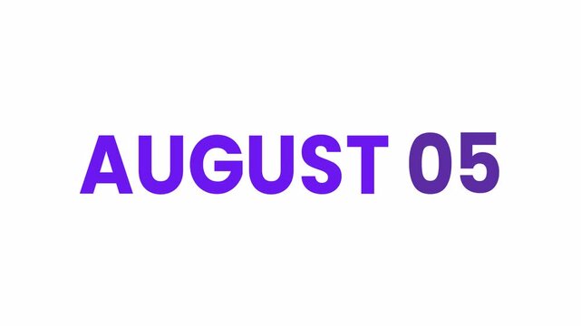 5th August calendar icon animation. Alpha matte with transparent background 4K resolution.
