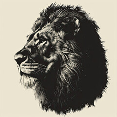 A black and white drawing of a lion