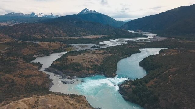 Valley with rivers and mountains in Chile, Patagonia