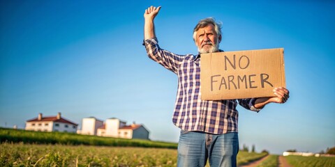 Farmer Protesting With a Sign in a Field