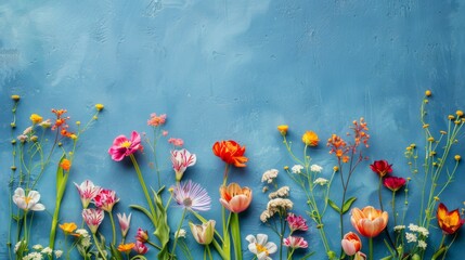 spring flowers on blue background