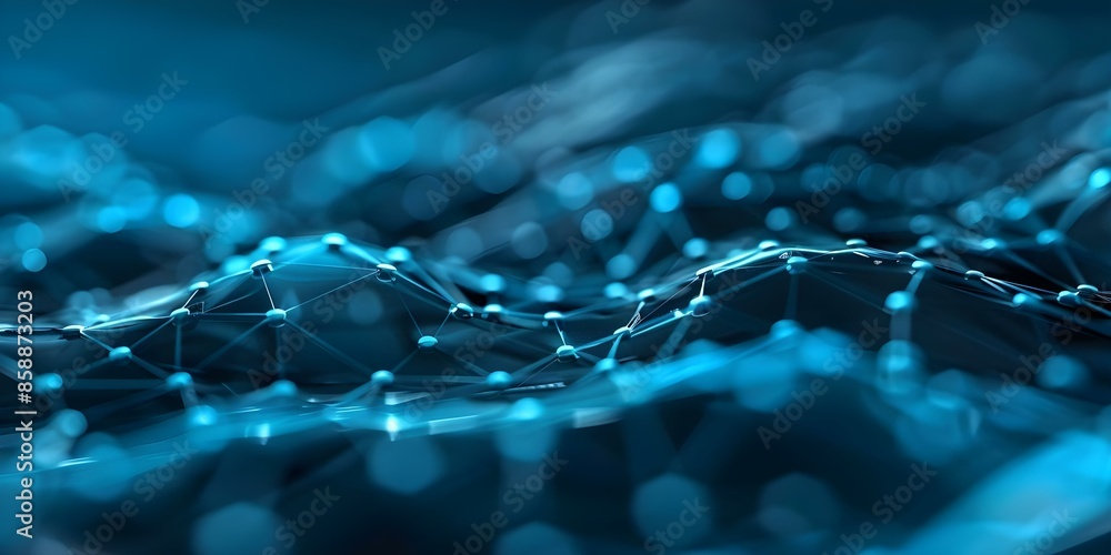 Poster blue glowing digital network mesh with interconnected nodes. concept digital technology, network con