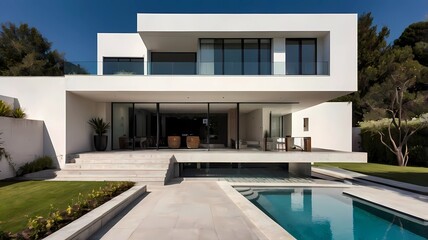 Fototapeta premium Elegant minimalist house with elegant living room,Generative AI