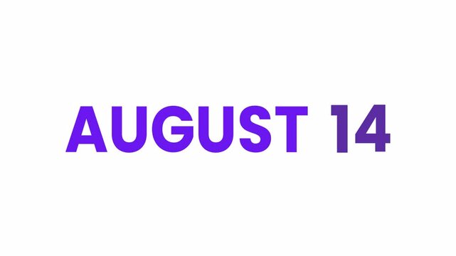 14th August calendar icon animation. Alpha matte with transparent background 4K resolution.