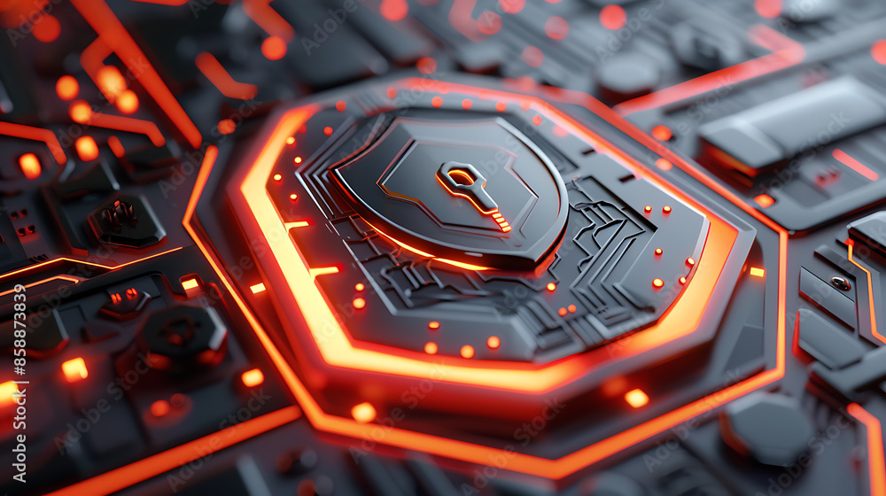 Poster 3d render of a cyber security badge.