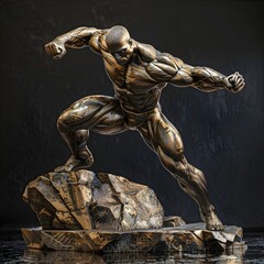Powerful Bronze Wrestling Statue with Dynamic Muscular Poses