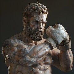 Powerful Muscular Male Figure in Ancient Greek Boxing Statue Sculpture