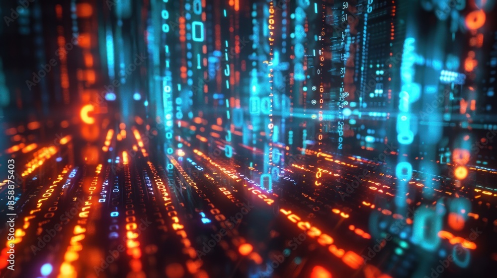Poster digital matrix: a glowing stream of data