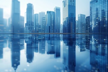 Fototapeta premium Modern city skyline with skyscrappers and reflection created with Generative AI