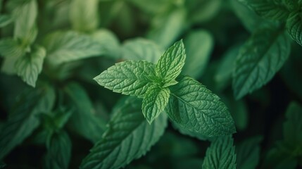 Healthy peppermint leaves close-up with selective focus, perfect for health concepts