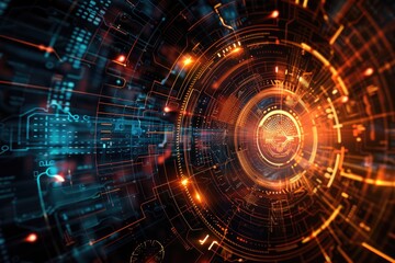 Obraz premium A computer generated image of a glowing orange circle with a black background. The image is abstract and has a futuristic feel to it