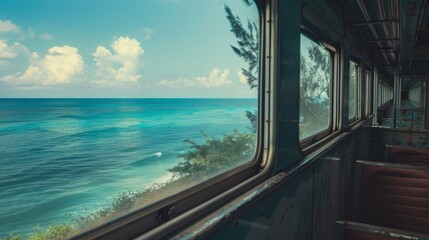 Fototapeta premium The refreshing sea breeze blows through the open train windows providing relief from the tropical heat.