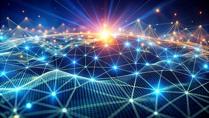 Obraz premium Abstract dot point connections with gradient lines and intricate wave lines convey international business data networks and social connections in a futuristic digital landscape.,hd,8k.