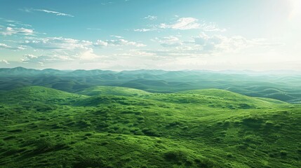 Naklejka premium Verdant hills under a bright, clear sky with distant horizon views