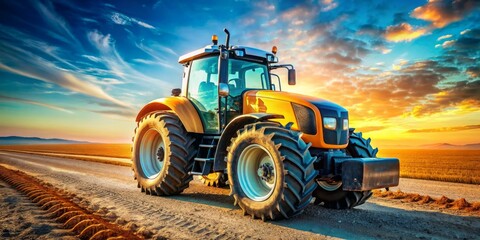 Fototapeta premium Tractor at Sunset on a Country Road