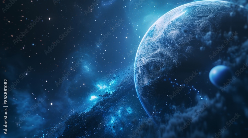 Poster a space exploration game allows players to explore distant planets and galaxies complete with stunni