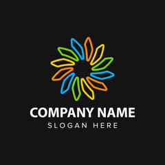Obraz premium Abstract flower logo template vector design on black background