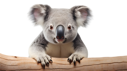 koala bear on a branch, studio shot isolated