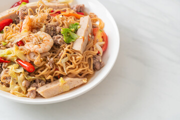 Instant noodles spicy salad on plate