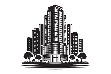 High rise Building City silhouette Icon vector Illustration artwork