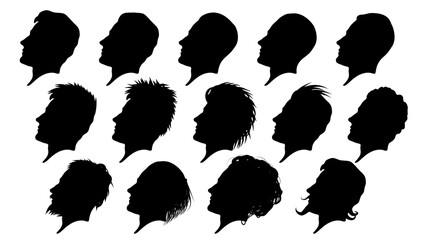 men HairCut, black isolated silhouette
