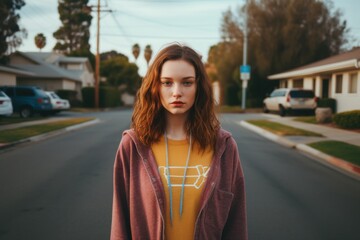Fototapeta premium Portrait of a young teen caucasian girl on suburb street